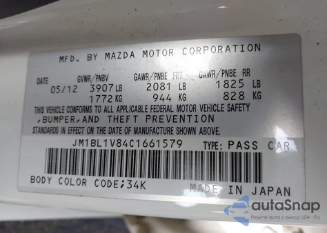 2012 Mazda Mazda3 I Touring z USA, uszkodzony, nr VIN JM1BL1V84C1661579